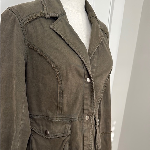 Free People Size S Army Jacket Green Utility Jacket with Classic Collar Ruffles - Picture 8 of 15